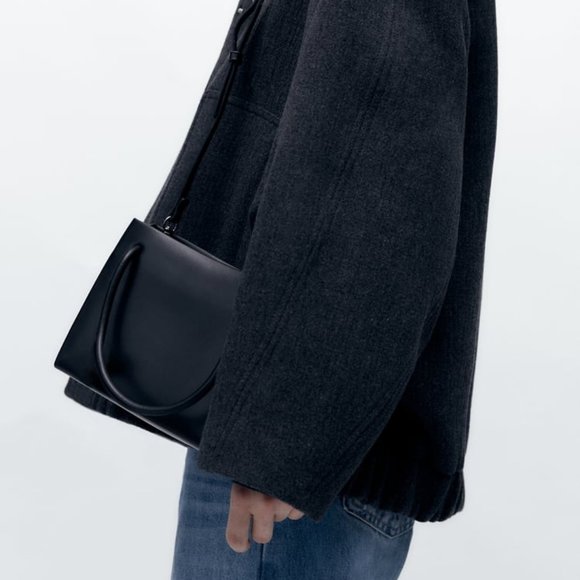 Zara Black Leather Mini Tote with Shoulder Strap - Picture 3 of 5